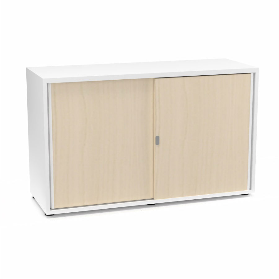 Armoire Armand 2 portes coulissantes H. 73,5 x L. 120 x P. 43,2 cm - 1 tablette - corps mlamine blanc neige - portes mlamine rable blanc