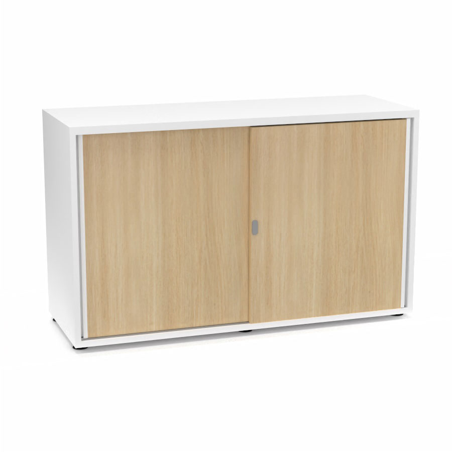 Armoire Armand 2 portes coulissantes H. 73,5 x L. 120 x P. 43,2 cm - 1 tablette - corps mlamine blanc neige - portes mlamine chne clair