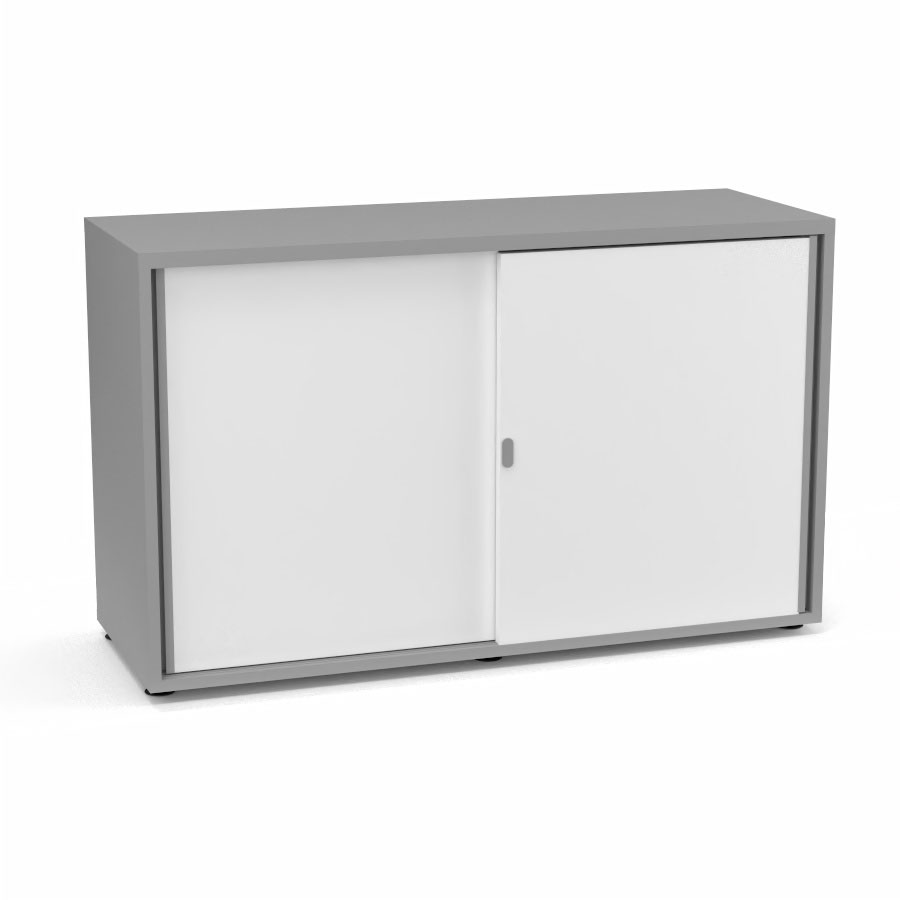 Armoire Armand 2 portes coulissantes H. 73,5 x L. 120 x P. 43,2 cm - 1 tablette - corps mlamine gris aluminium - portes mlamine blanc neige