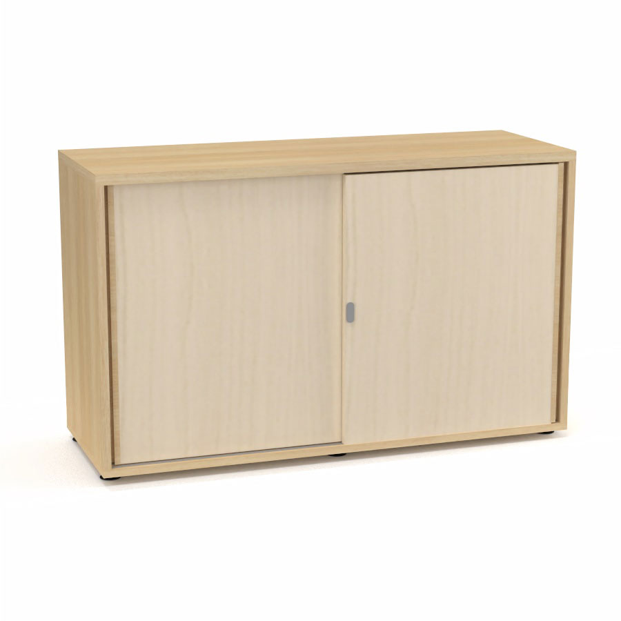 Armoire Armand 2 portes coulissantes H. 73,5 x L. 120 x P. 43,2 cm - 1 tablette - corps mlamine chne clair - portes mlamine rable blanc