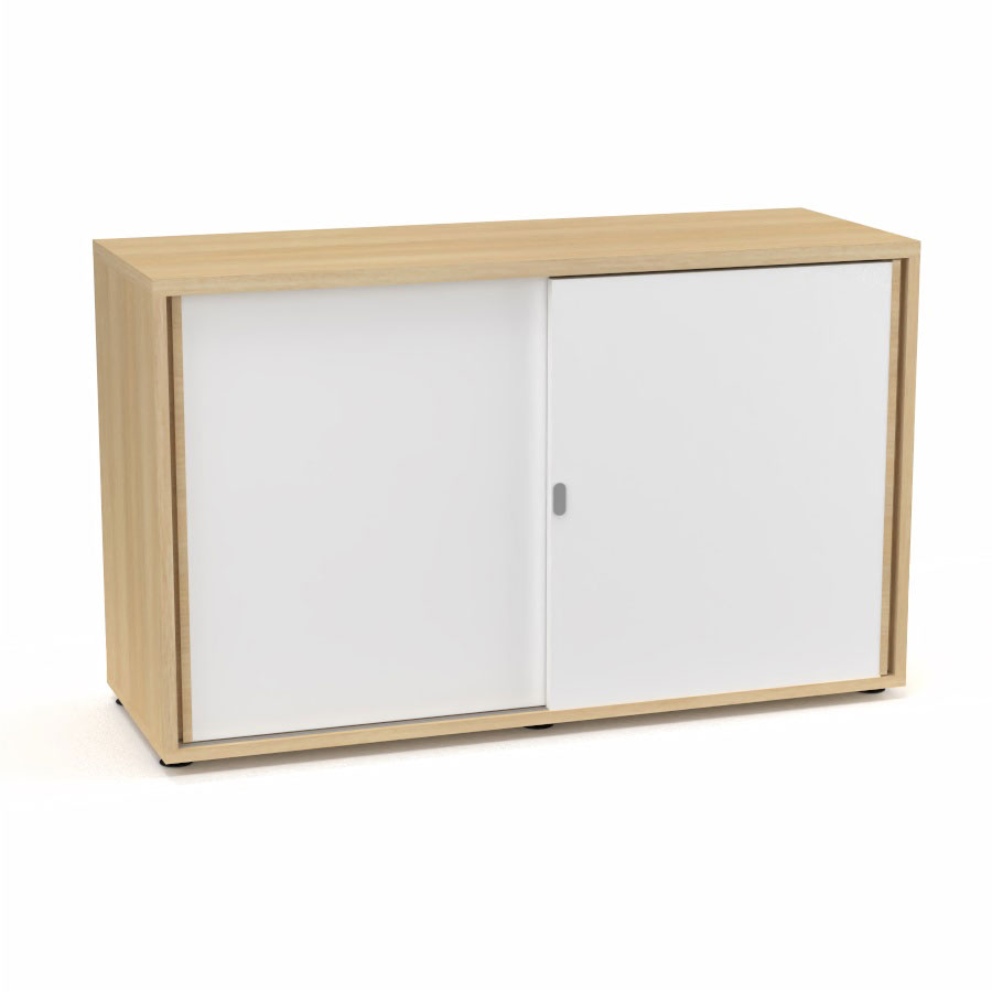 Armoire Armand 2 portes coulissantes H. 73,5 x L. 120 x P. 43,2 cm - 1 tablette - corps mlamine chne clair - portes mlamine blanc neige