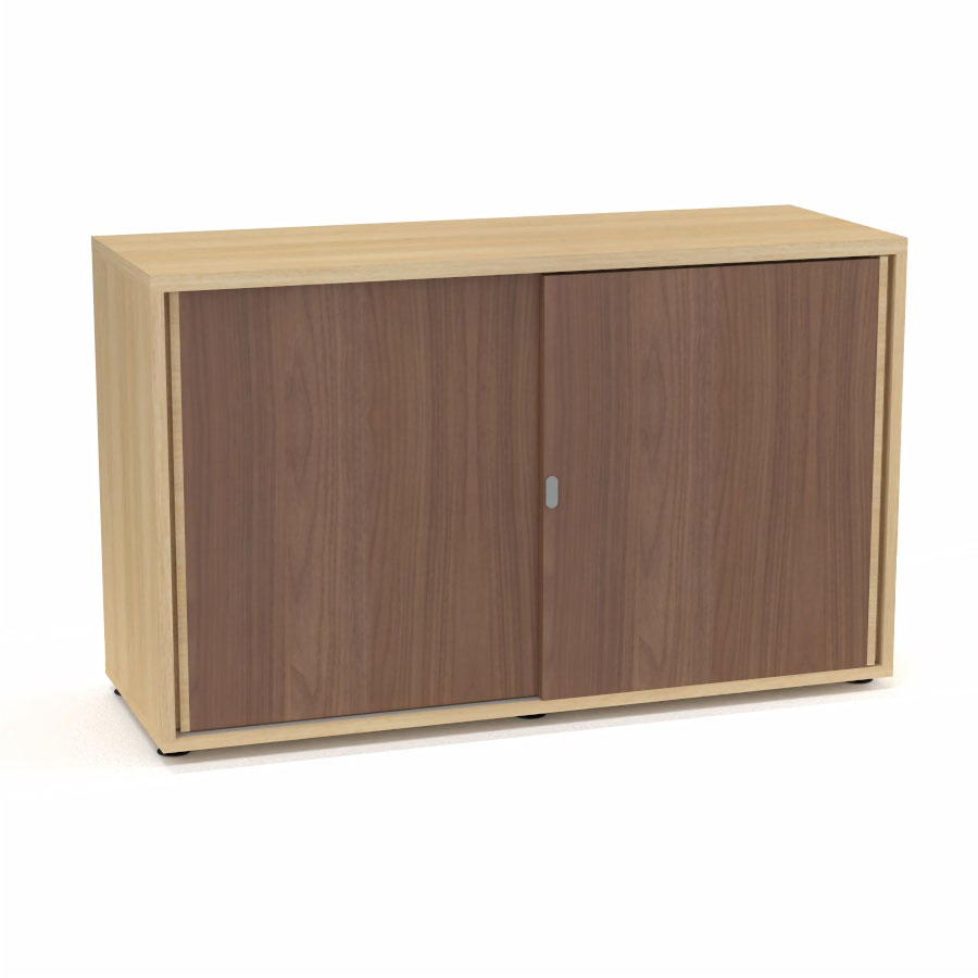 Armoire Armand 2 portes coulissantes H. 73,5 x L. 120 x P. 43,2 cm - 1 tablette - corps mlamine chne clair - portes mlamine noyer ambr
