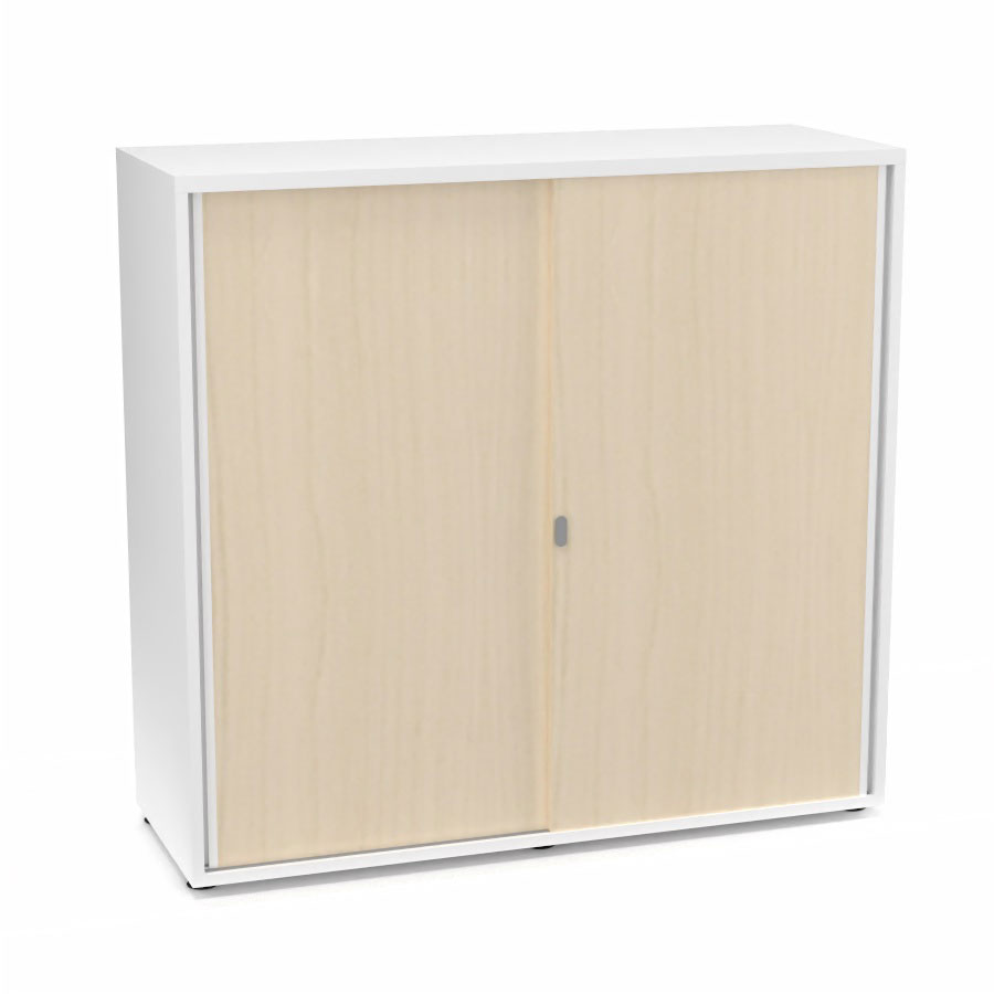 Armoire Armand 2 portes coulissantes H. 113,5 x L. 120 x P. 43,2 cm - 2 tablettes - corps mlamine blanc neige - portes mlamine rable blanc