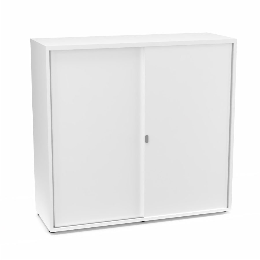 Armoire Armand 2 portes coulissantes H. 113,5 x L. 120 x P. 43,2 cm - 2 tablettes - corps mlamine blanc neige - portes mlamine blanc neige