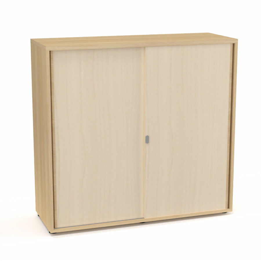 Armoire Armand 2 portes coulissantes H. 113,5 x L. 120 x P. 43,2 cm - 2 tablettes - corps mlamine chne clair - portes mlamine rable blanc
