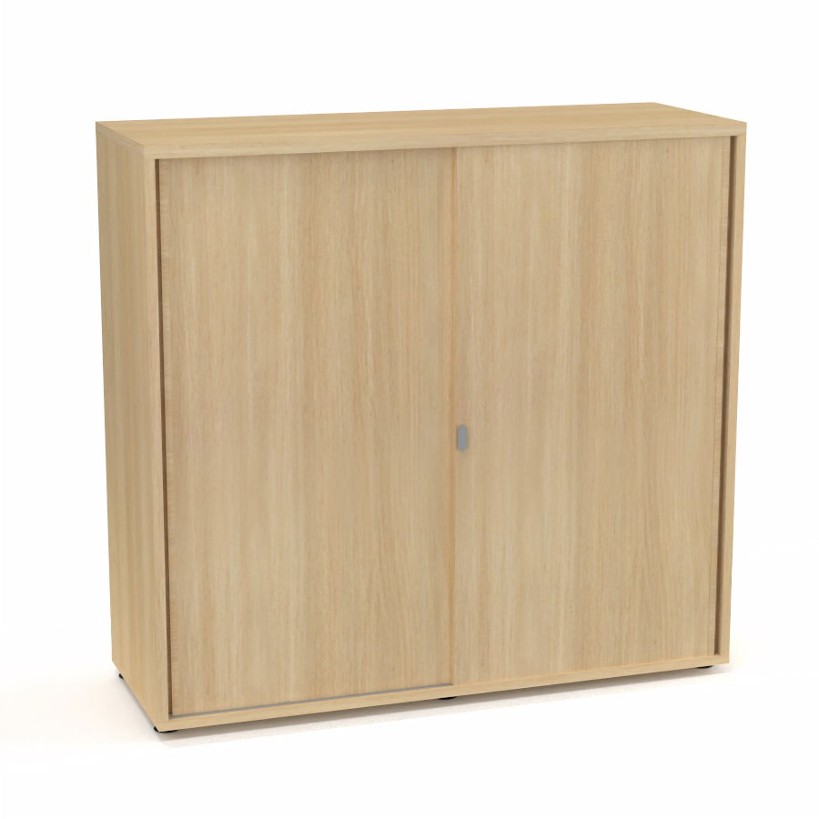 Armoire Armand 2 portes coulissantes H. 113,5 x L. 120 x P. 43,2 cm - 2 tablettes - corps mlamine chne clair - portes mlamine chne clair