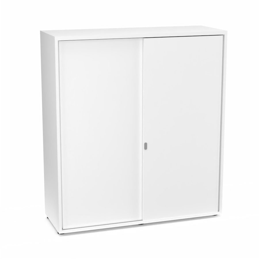 Armoire Armand 2 portes coulissantes H. 133,5 x L. 120 x P. 43,2 cm - 3 tablettes - corps mlamine blanc neige - portes mlamine blanc neige