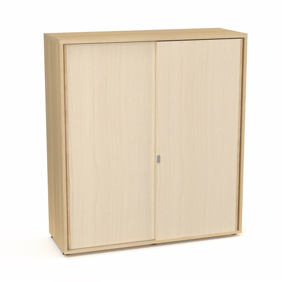 Armoire Armand 2 portes coulissantes H. 133,5 x L. 120 x P. 43,2 cm - 3 tablettes - corps mlamine chne clair - portes mlamine rable blanc