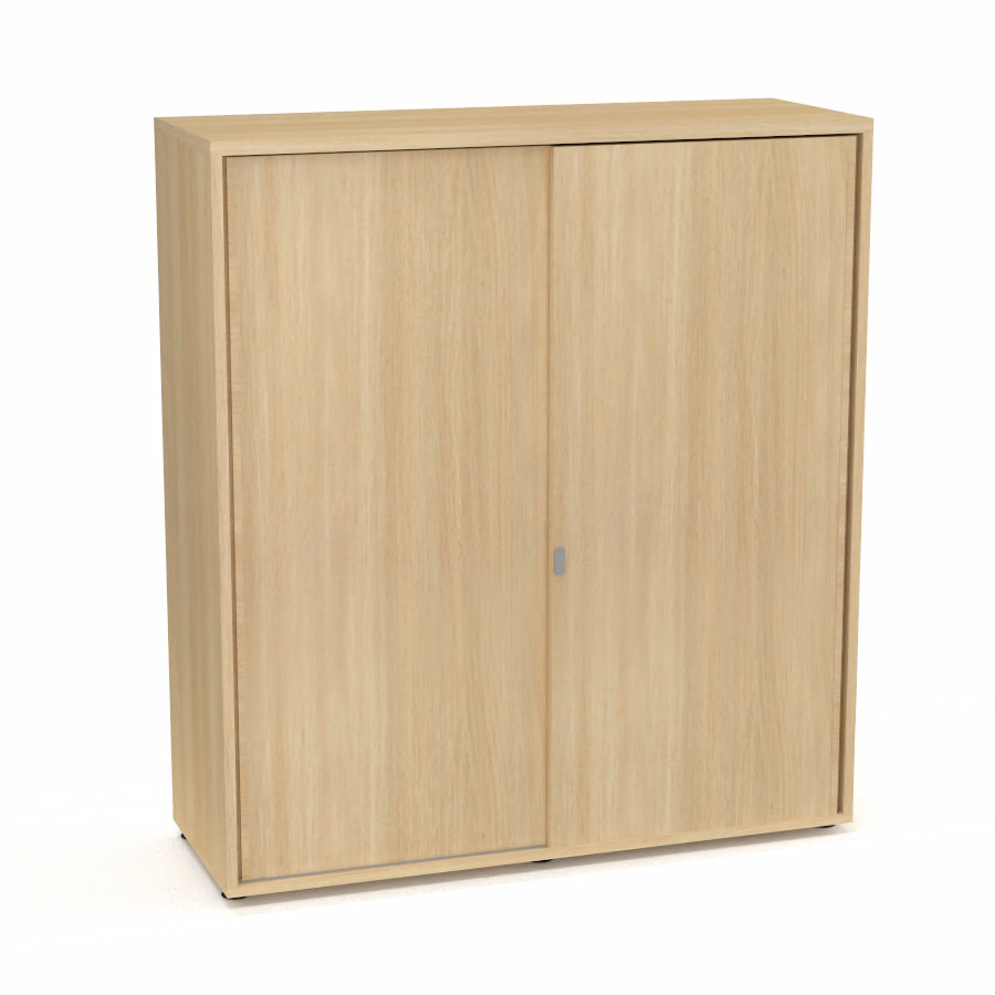 Armoire Armand 2 portes coulissantes H. 133,5 x L. 120 x P. 43,2 cm - 3 tablettes - corps mlamine chne clair - portes mlamine chne clair