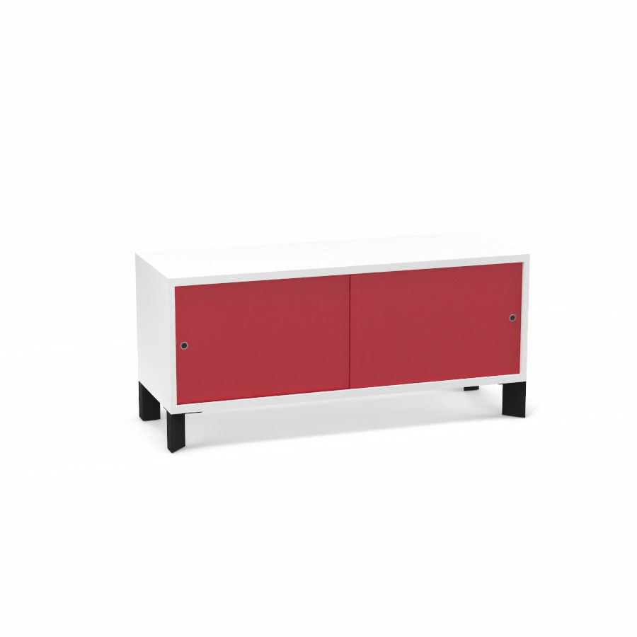 Module bas Armand H. 55,2 x L. 120 x P. 43,2 cm corps mlamine blanc neige - portes altuglas rouge satin