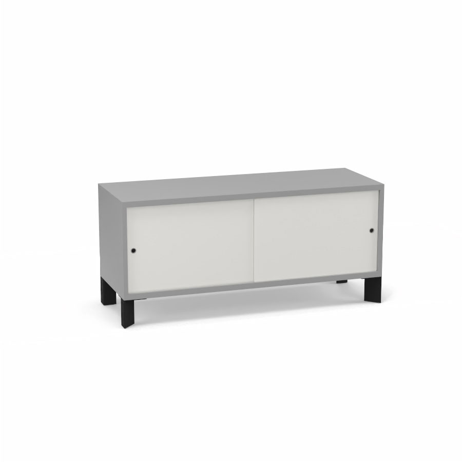 Module bas Armand H. 55,2 x L. 120 x P. 43,2 cm corps mlamine gris aluminium - portes altuglas blanc satin