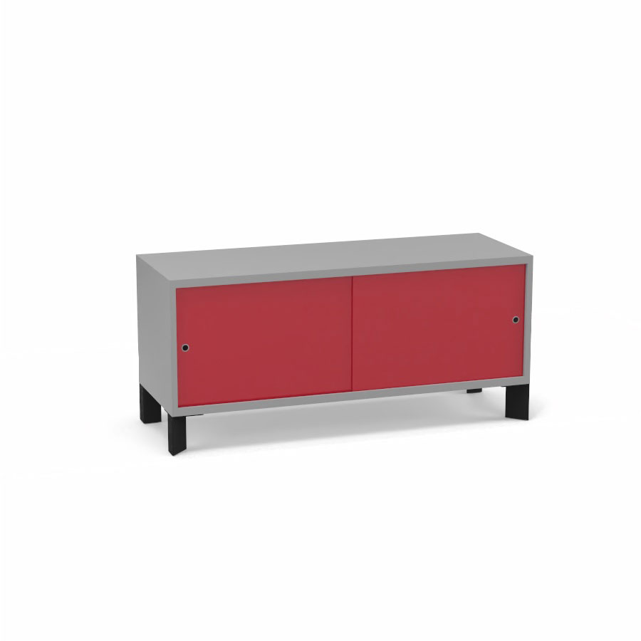 Module bas Armand H. 55,2 x L. 120 x P. 43,2 cm corps mlamine gris aluminium - portes altuglas rouge satin