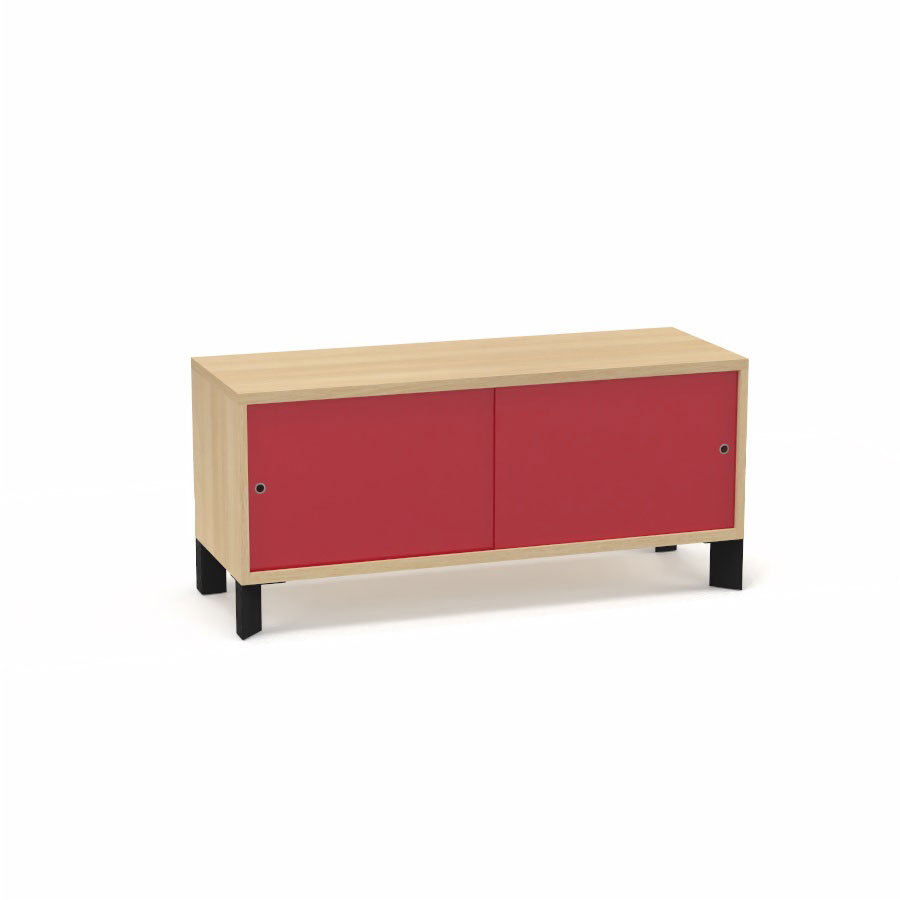 Module bas Armand H. 55,2 x L. 120 x P. 43,2 cm corps mlamine chne clair - portes altuglas rouge satin