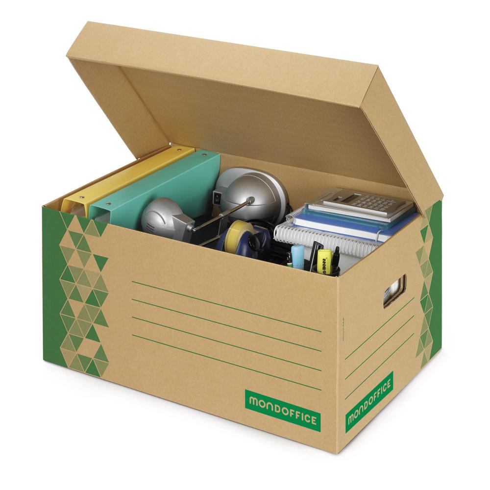 Caisse archives Mondoffice carton recycl� - Kraft / Vert - Lot de 10