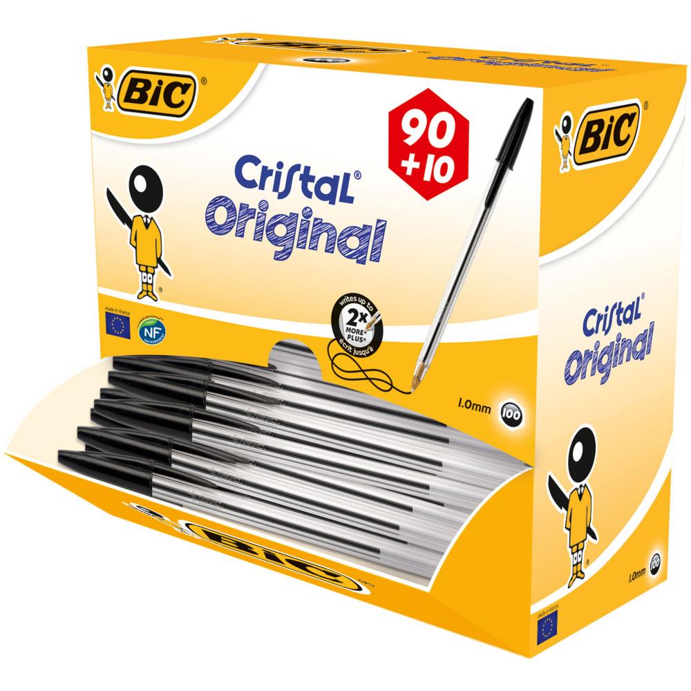Pack 90 stylos bille Bic Cristal noir + 10 offerts - pointe moyenne