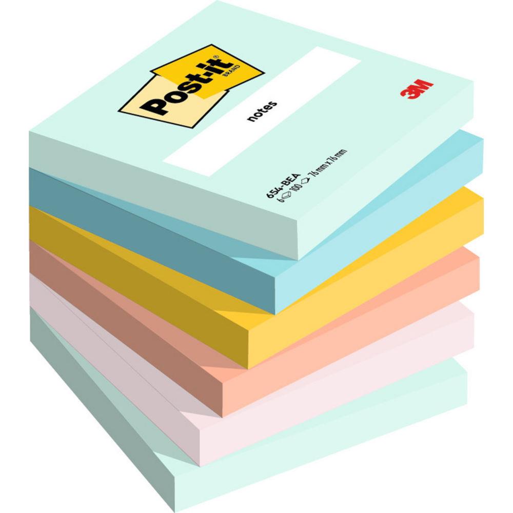 Notes repositionnables Post-it Beachside 76 x 76 mm coloris assortis - 6 blocs de 100 feuilles