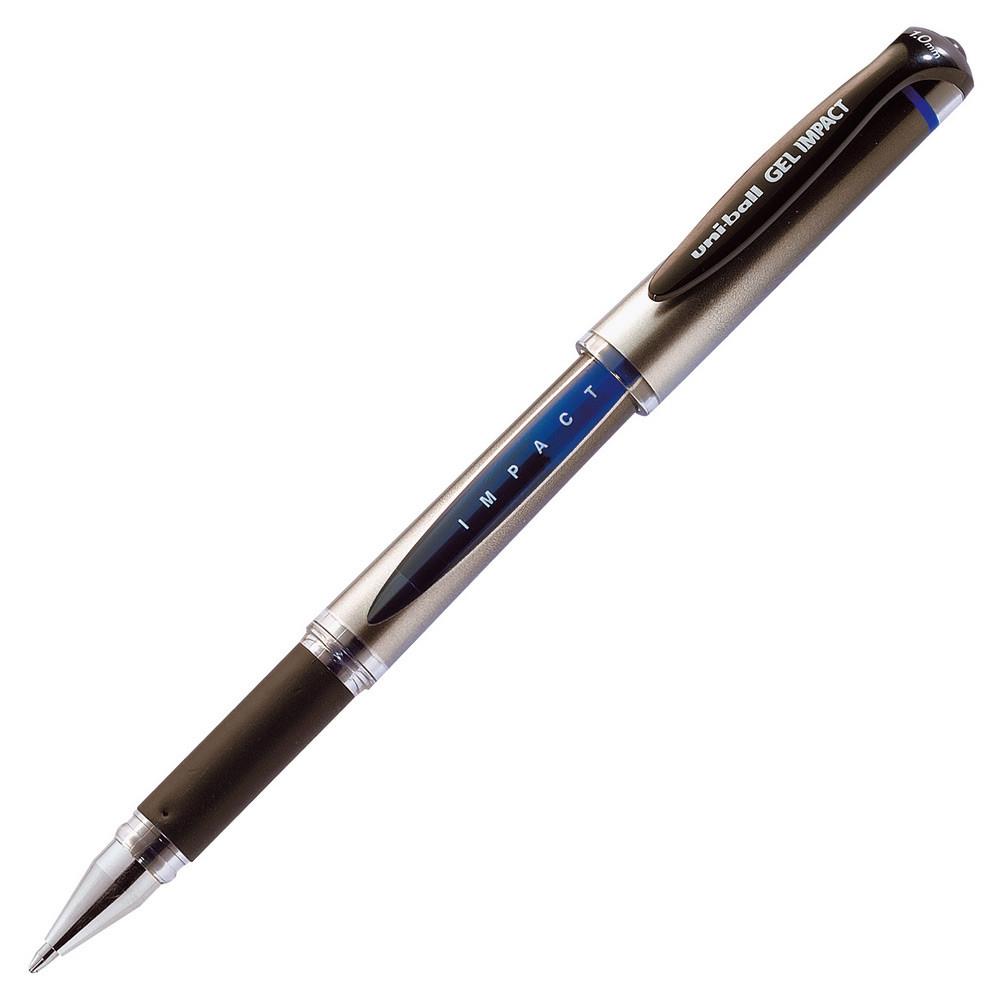 Stylo  encre gel - gel Impact - pointe large - 1 mm - avec zone de prhension - corps en plastique bleu - encre bleue