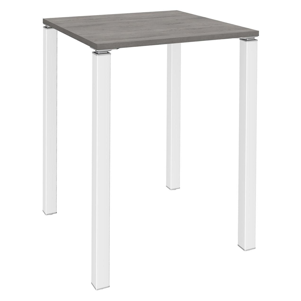 Table Lounge 80 x 80 cm,  hauteur 105 cm - Plateau chne gris,  4 pieds blancs