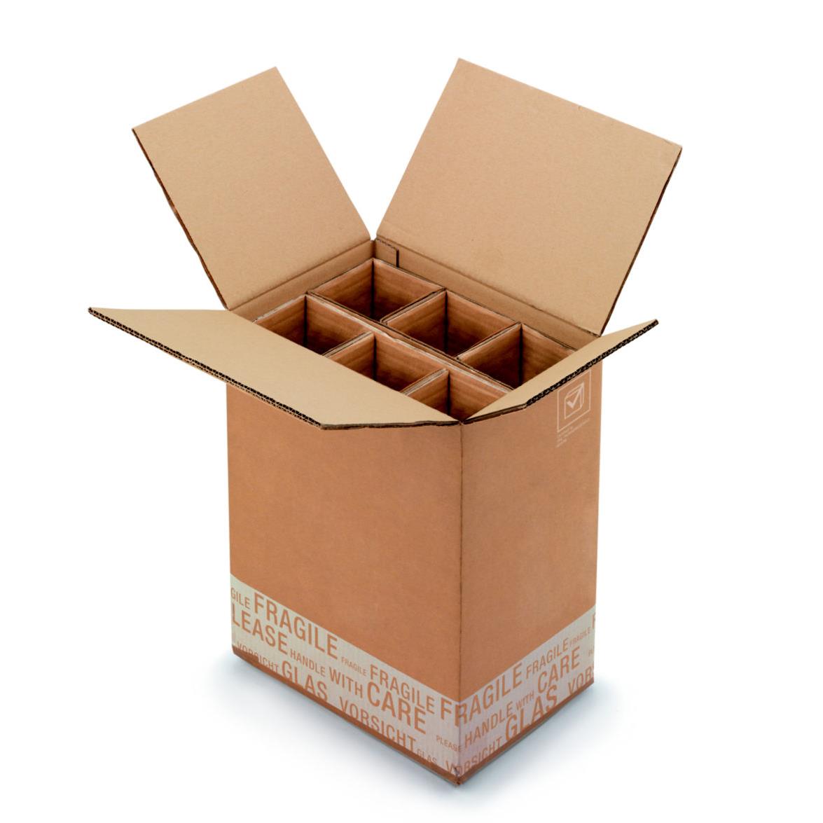 Bote d'expdition pour 6 bouteilles 75 cl - carton double cannelure brun - L.int. 32 x l.22 x H.41 cm - paquet de 20