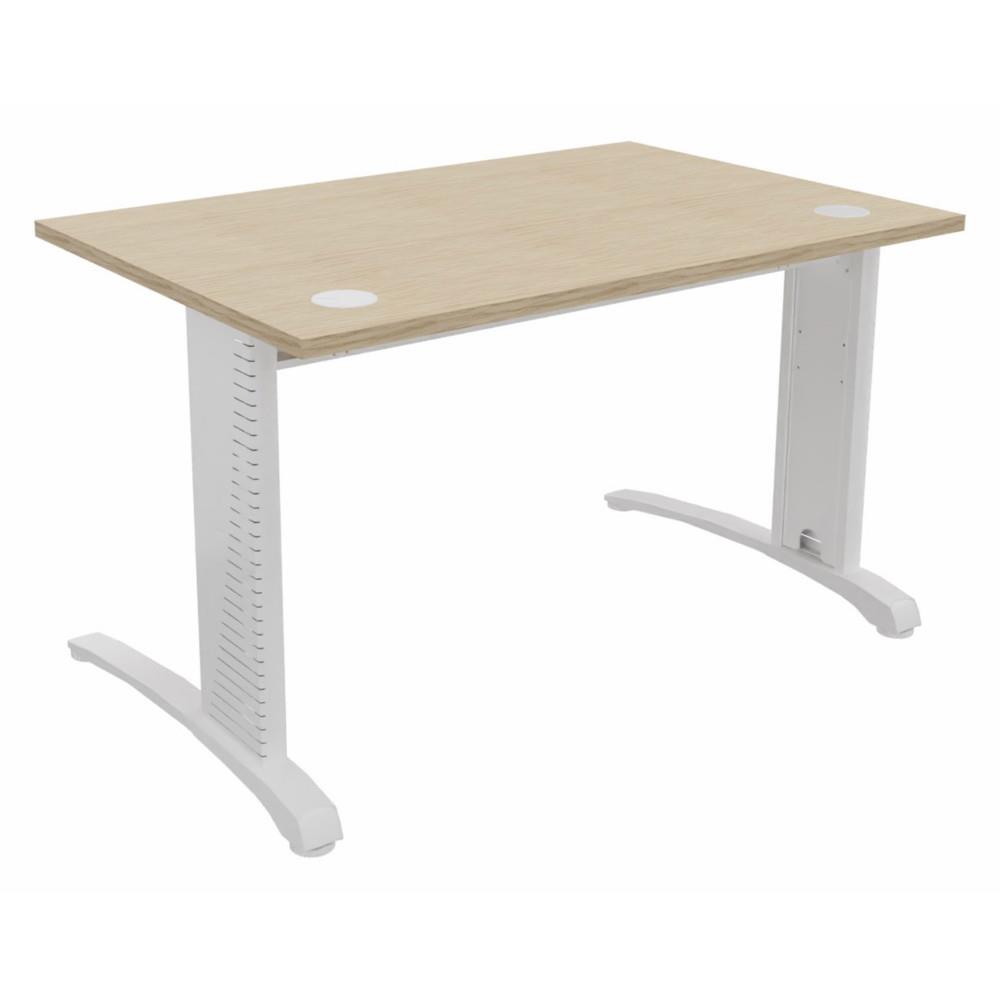 Bureau droit Triomphe 2 - L 120 x P 80 cm - plateau ch�ne - pieds L blancs  - embase blanche