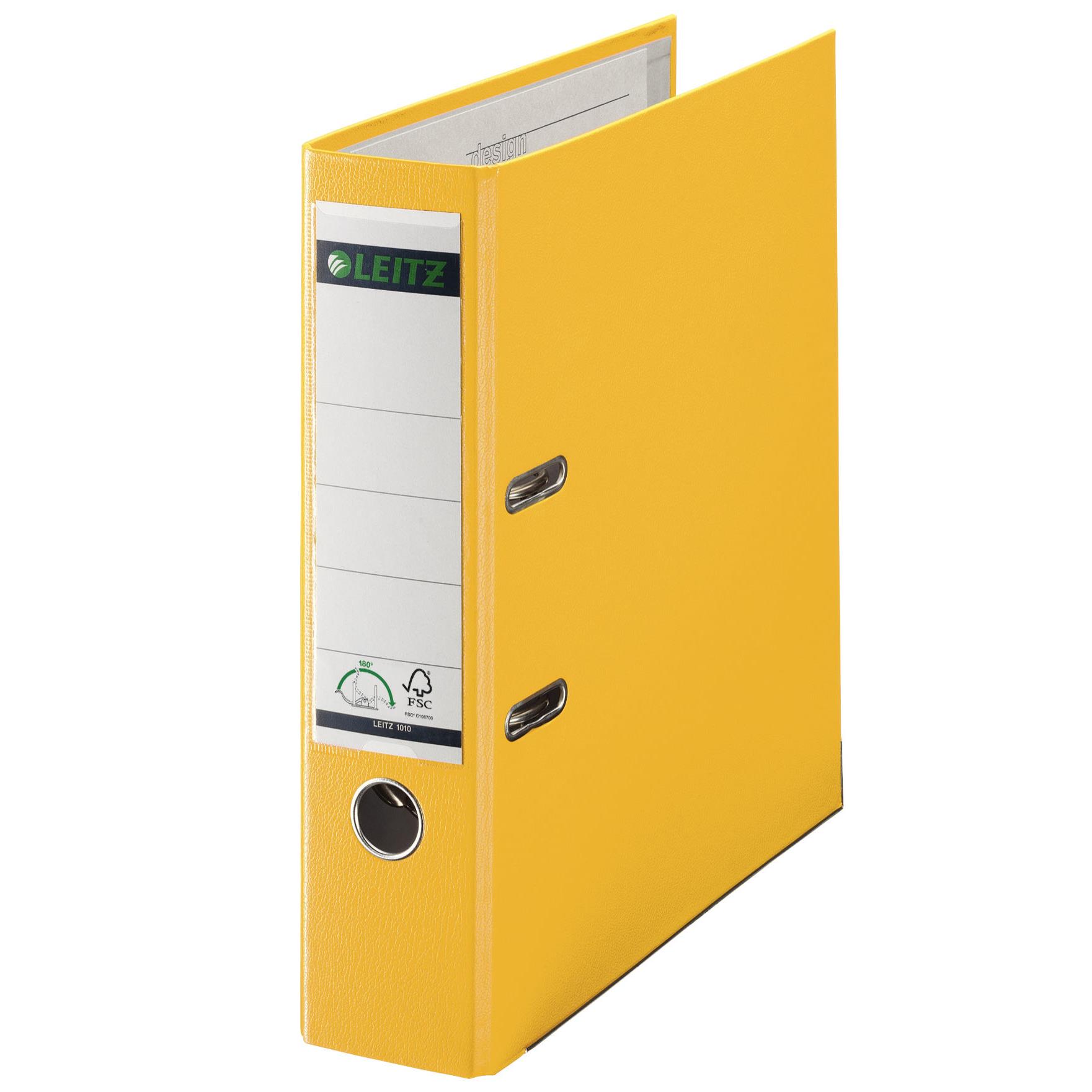 Classeur  levier Leitz - 180 degrs - en carton rembord de polypropylne - dos 8 cm - jaune