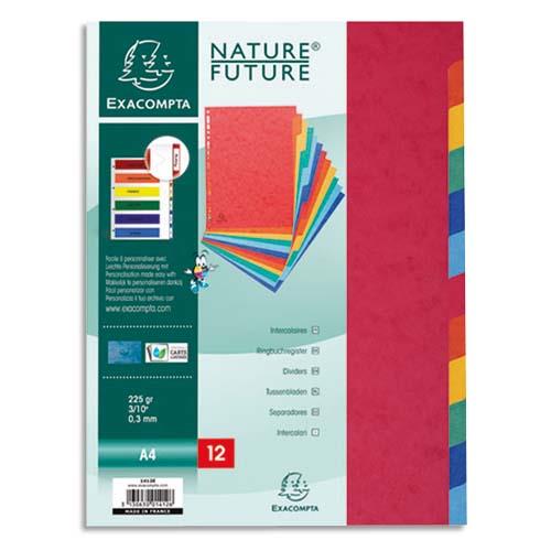 Intercalaires touches neutres Exacompta - carte 225 g - A4 - 12 positions - coloris assortis