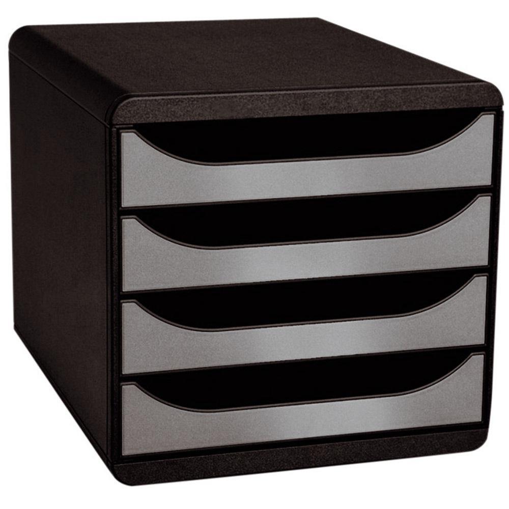 Module de classement Exacompta Big Box  - 4 tiroirs - noir / argent