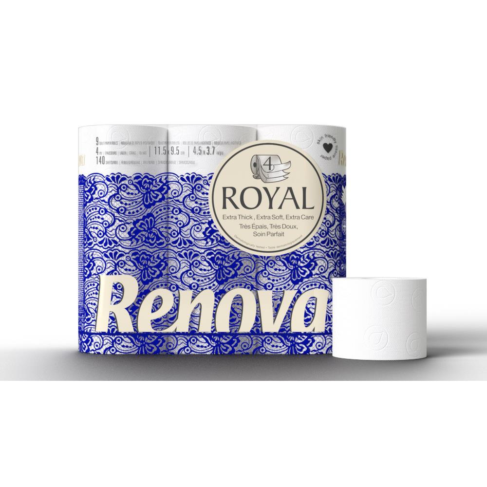 Papier toilette Renova en rouleaux standard Royal quadruple �paisseur - Rouleau de 140 feuilles - Blanc - Lot de 9 rouleaux