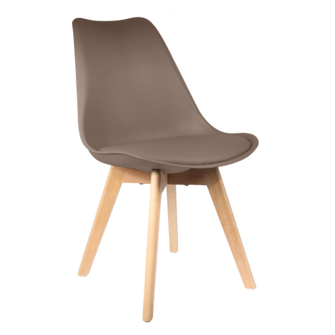 Chaise coque Artemis avec coussin - Taupe , Pieds bois brut