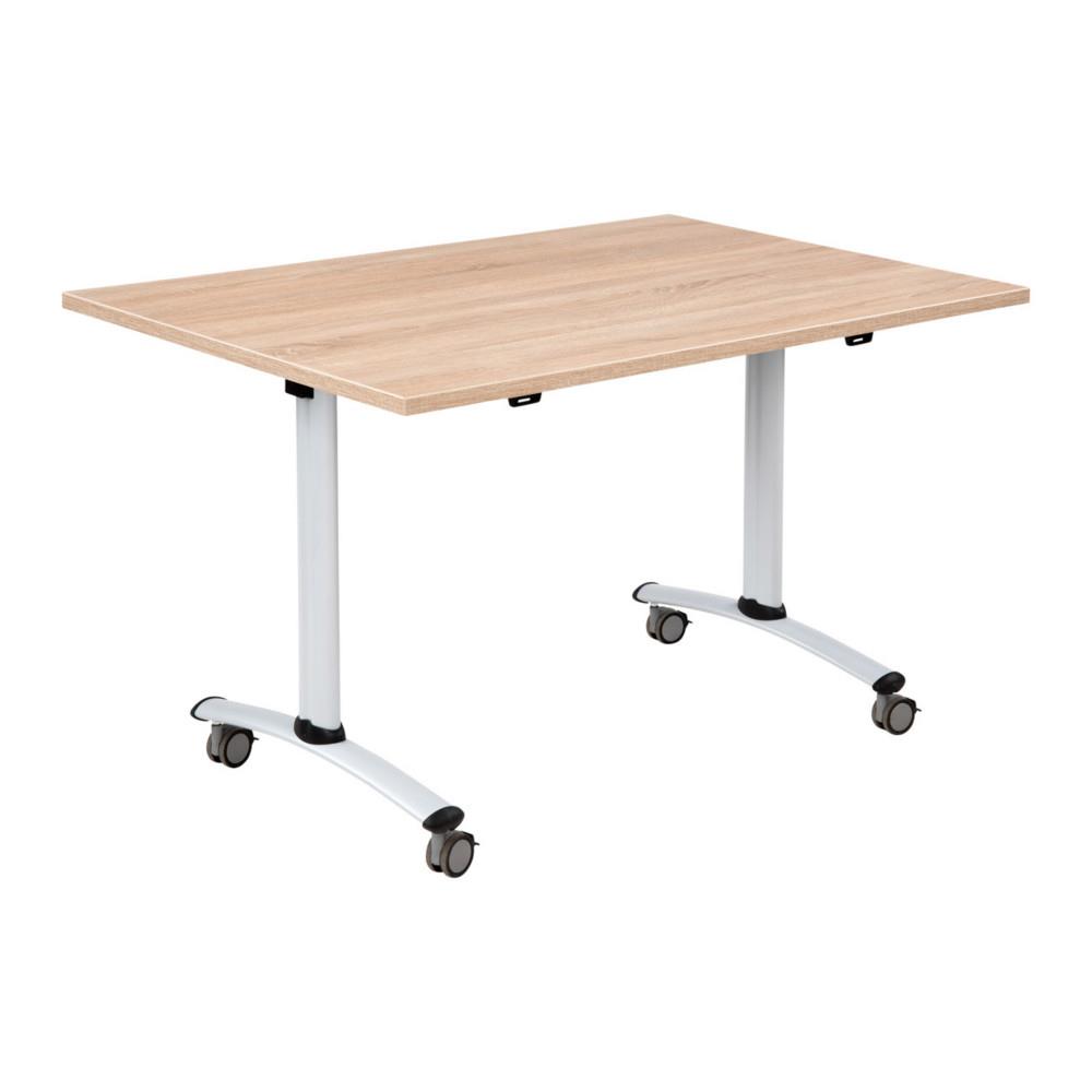 Table mobile � plateau basculant L120 x P80 cm - Plateau Ch�ne canadien pieds Aluminium