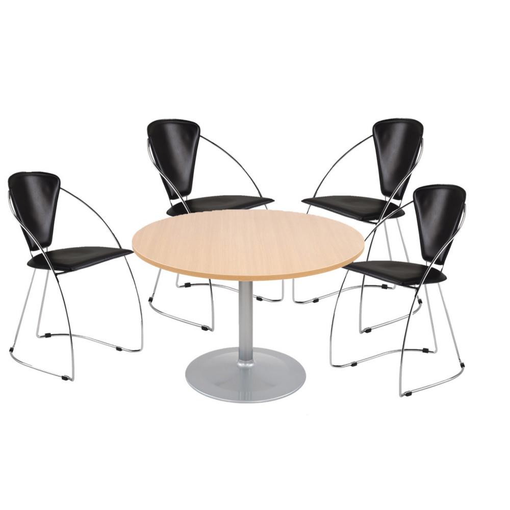 Pack : Table de runion ronde 120cm PURE - Chne pieds Aluminium + 4 fauteuils Jozie