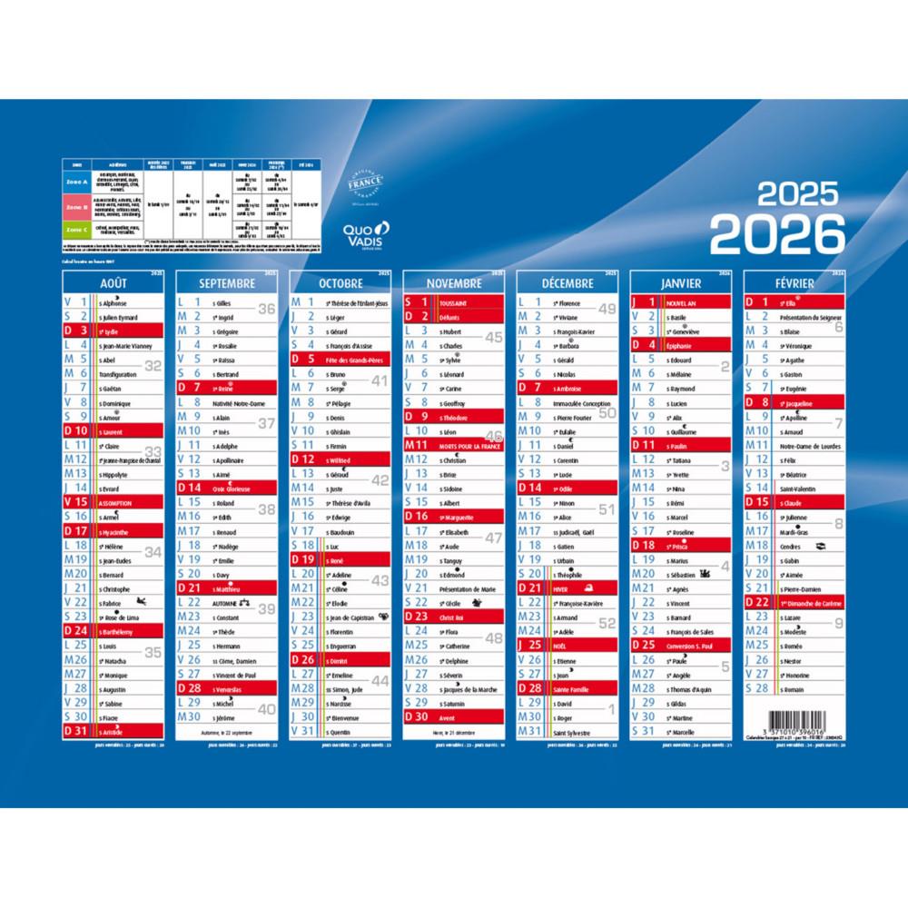 Calendrier mural annuel Quo Vadis Rentre des classes - 27 x 21 cm