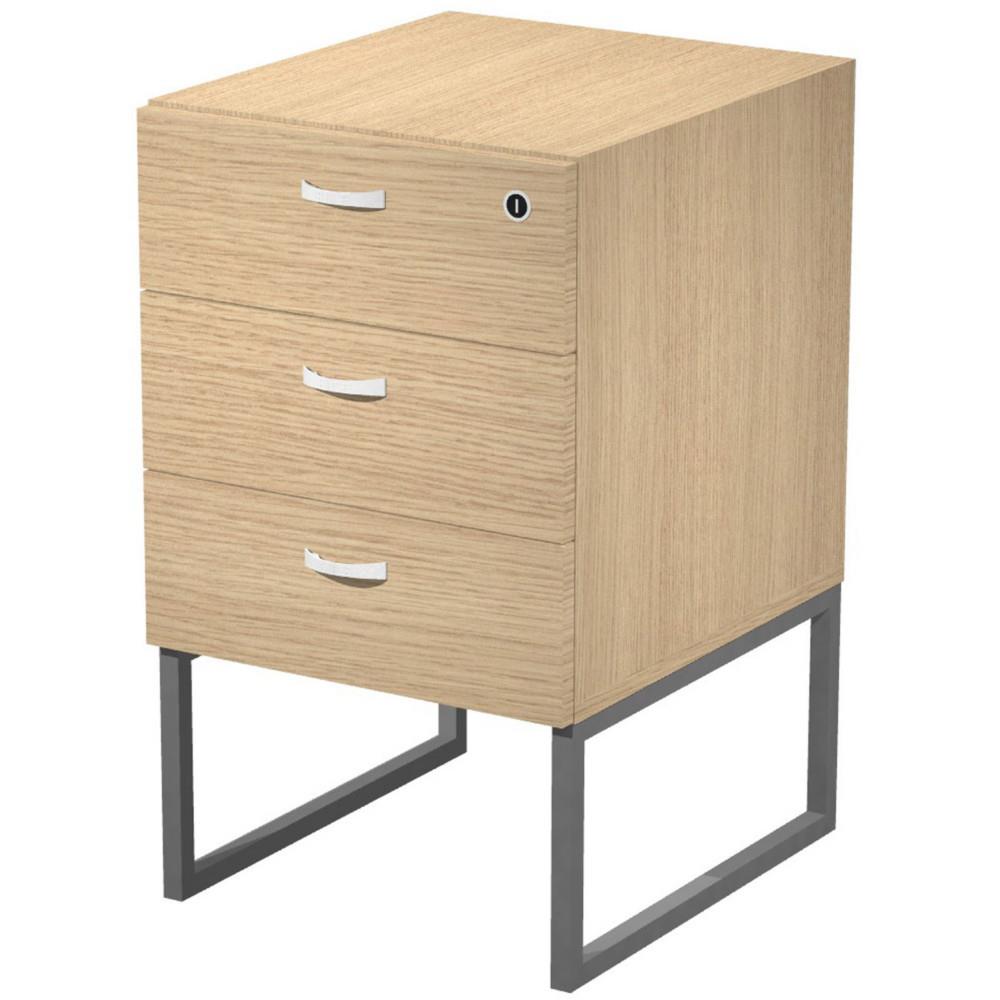 Caisson fixe 3 tiroirs Presto Ch�ne sur pieds cadre m�tal Anthracite