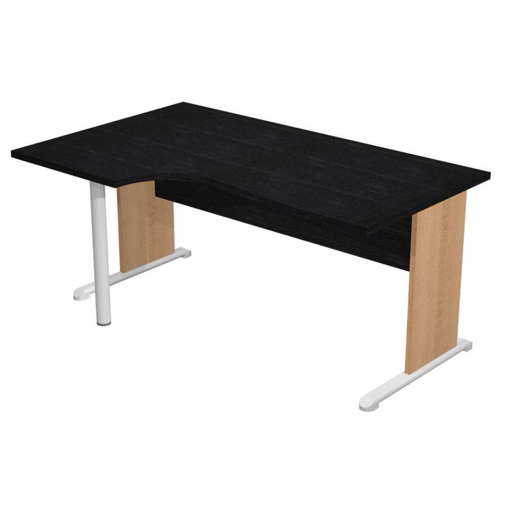 Bureau d'angle compact retour  gauche Pulse Bois - L160 x P100 cm - Plateau Noir - Pieds L Htre