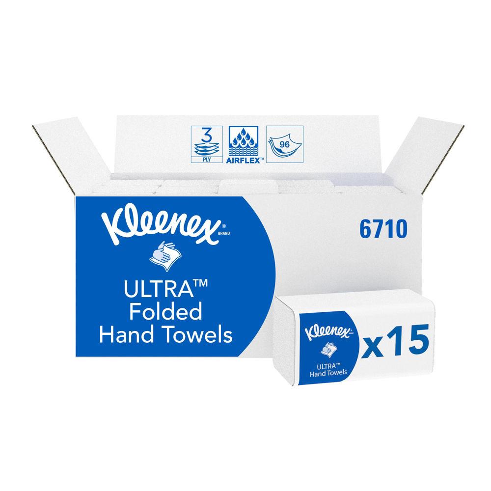 Essuie-mains pli Kleenex 6710 Ultra - triple paisseur - paquet de 96 feuilles - blanc - bote 15 pochettes