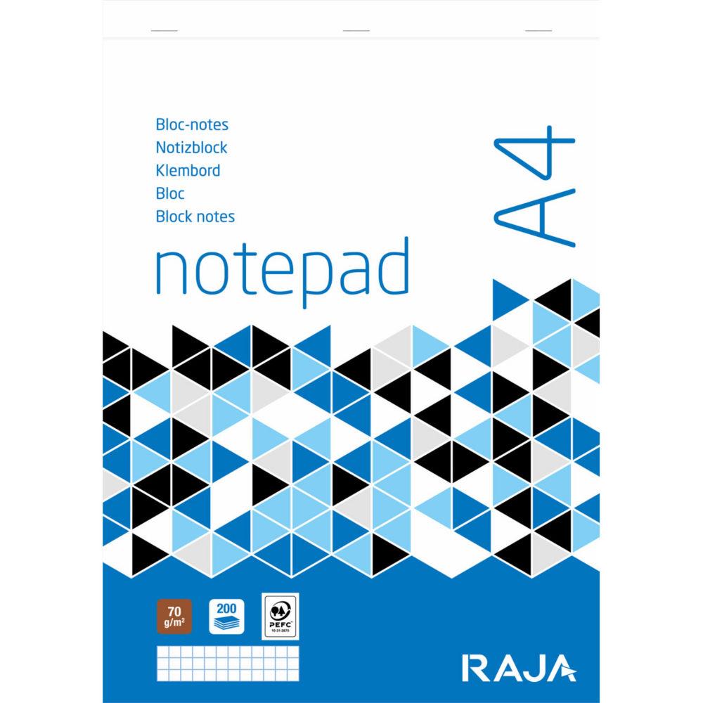 Bloc-notes A4 Raja - 21 x 29,7 cm - 200 pages non perfores - 70 g/m - petits carreaux 5 x 5 mm