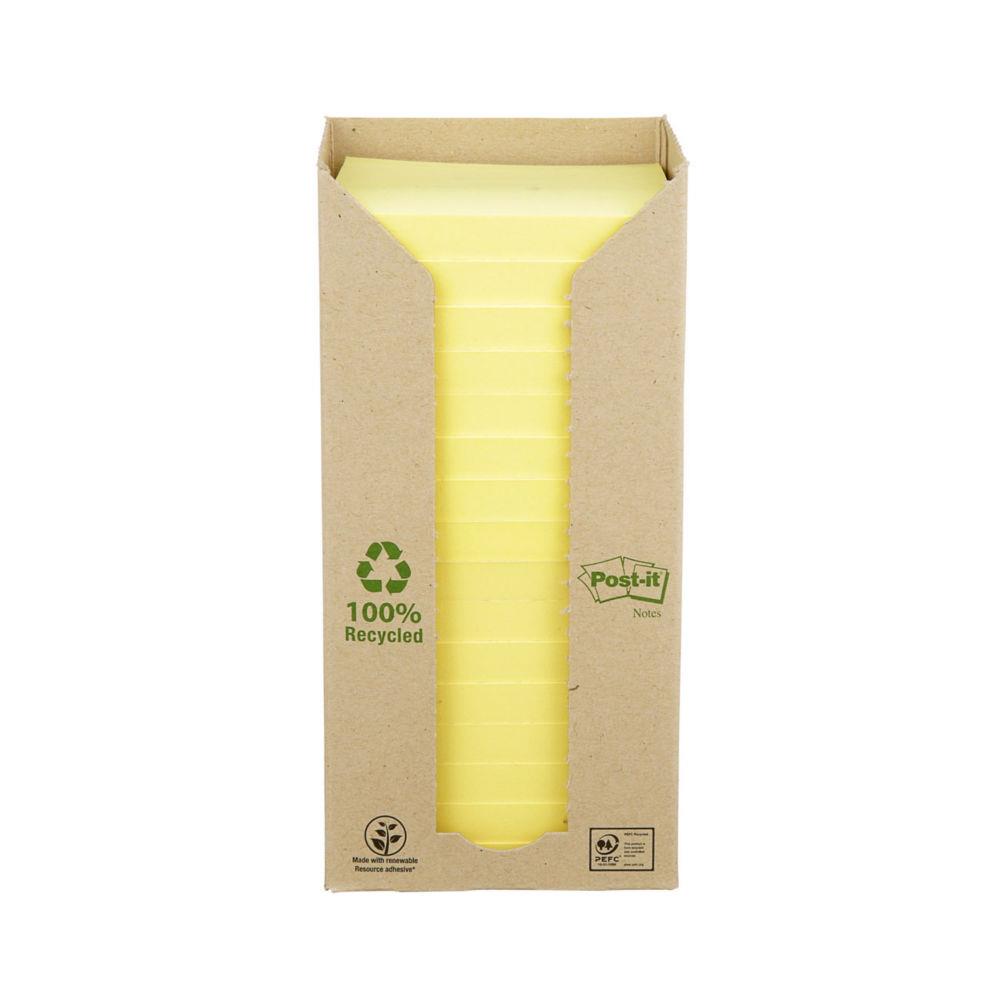 Tour de notes adhsives Post-It - 100 feuilles - papier recycl - jaune - 76 x 76 mm - paquet 16 blocs
