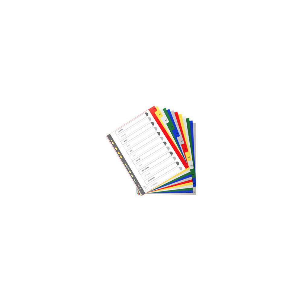 Intercalaires mensuels Exacompta - 12 positions multicolores - polypropylne - format A4+