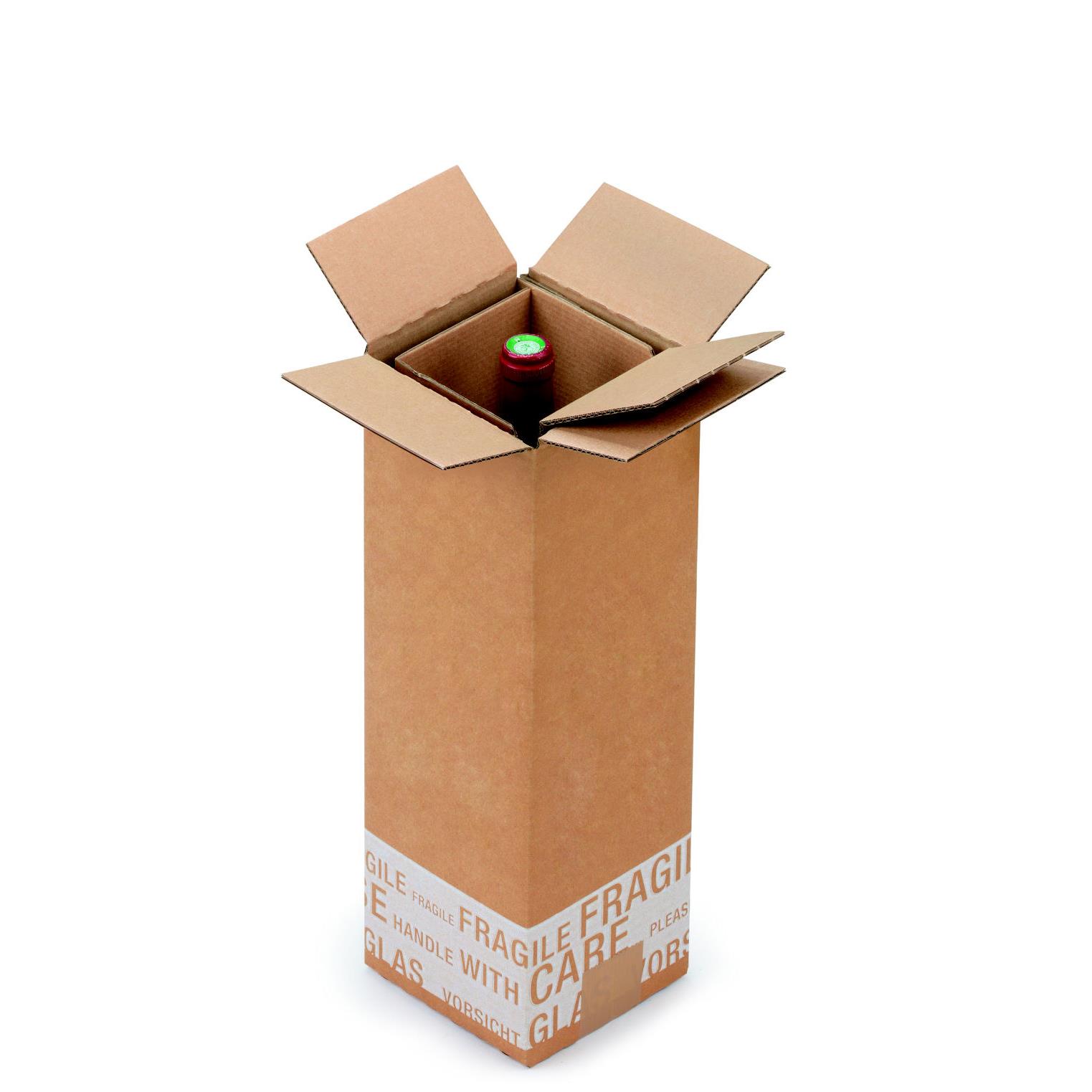 Bote d'expdition pour 1 bouteille 75 cl en carton double cannelure brun - L.int. 12 x l.12 x H.38,5 cm - Lot de 20