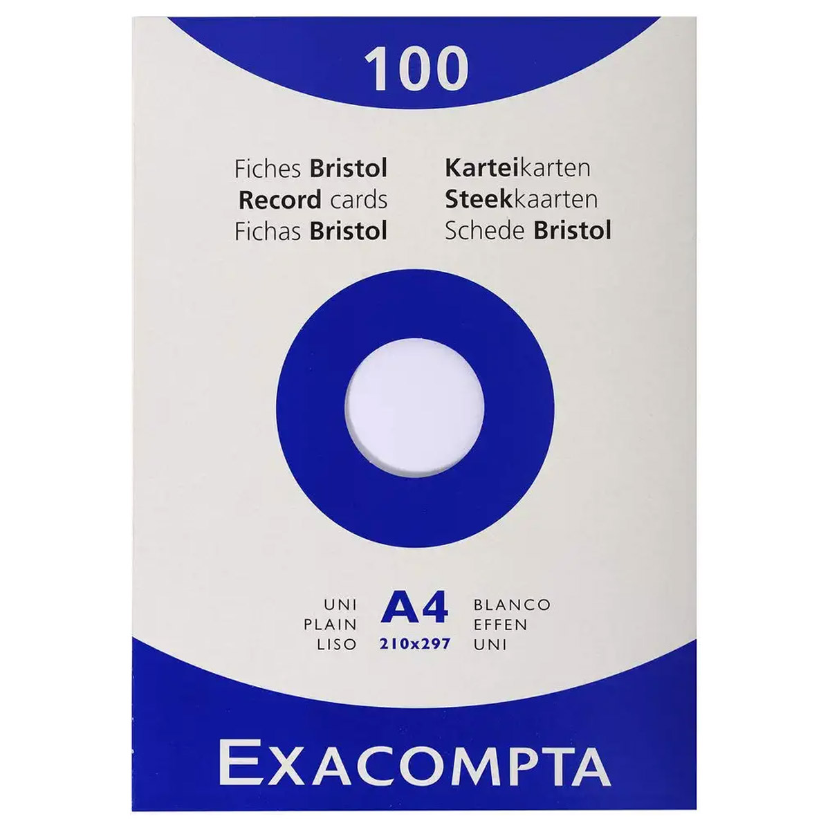 Etui de 100 fiches bristol Exacompta non perfores 210x297mm (A4) unies Blanc