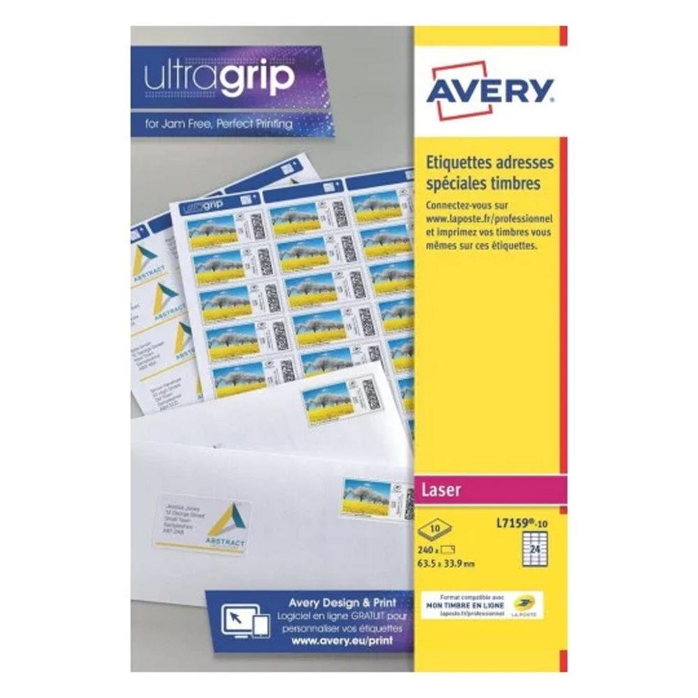 Etiquettes adresses blanches Avery L7159 laser 63,5 x 33,9 mm - Bote de 241