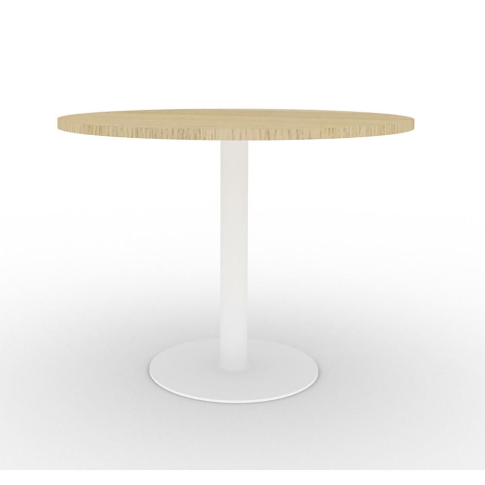 Table plateau rond diamtre 100 cm - gamme Fenix - hauteur 72 cm - plateau chne - pied blanc