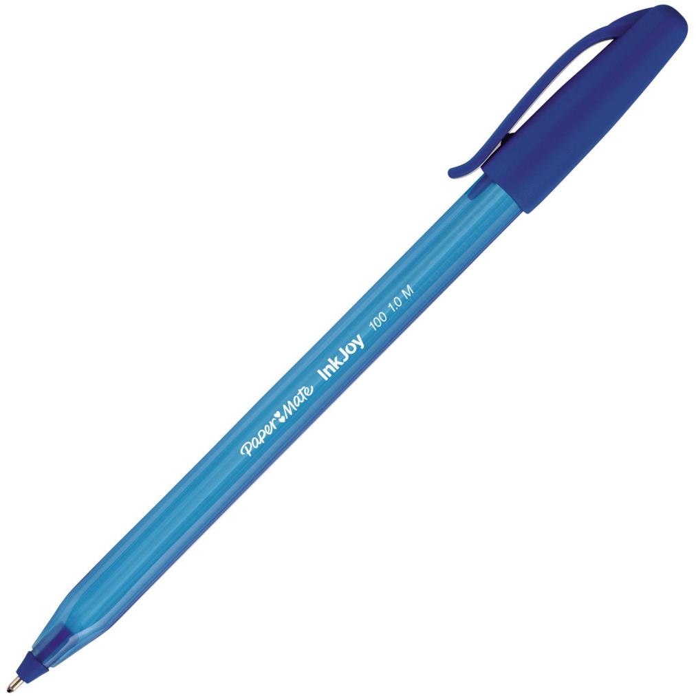 Stylo bille Papermate INKJOY 100 -  capuchon - pointe moyenne - encre ULV bleue