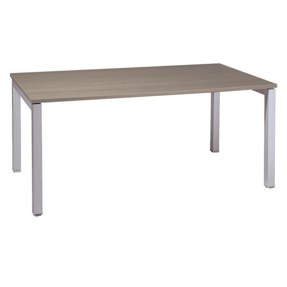 Bureau droit Tempo - L 160 x P 80 cm - plateau ch�ne gris� - 4 pieds m�tal aluminium
