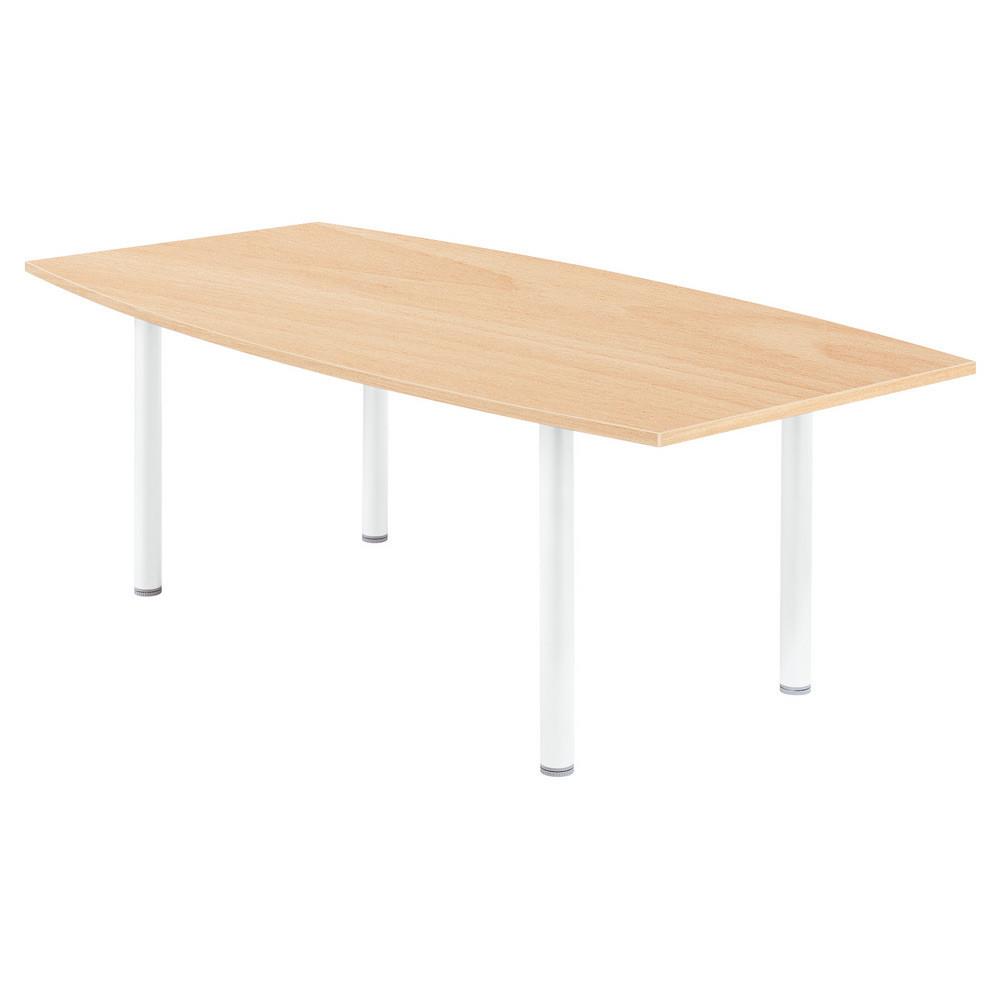 Table tonneau Tempo - L 200 x 100 cm - plateau h�tre - pied tubulaire blanc