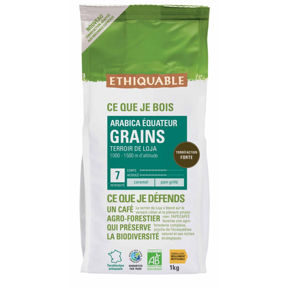 Caf en grains Equateur - arabica d'altitude - Intensit 7 - sachet de 1 kg - paquet 1 kilogramme