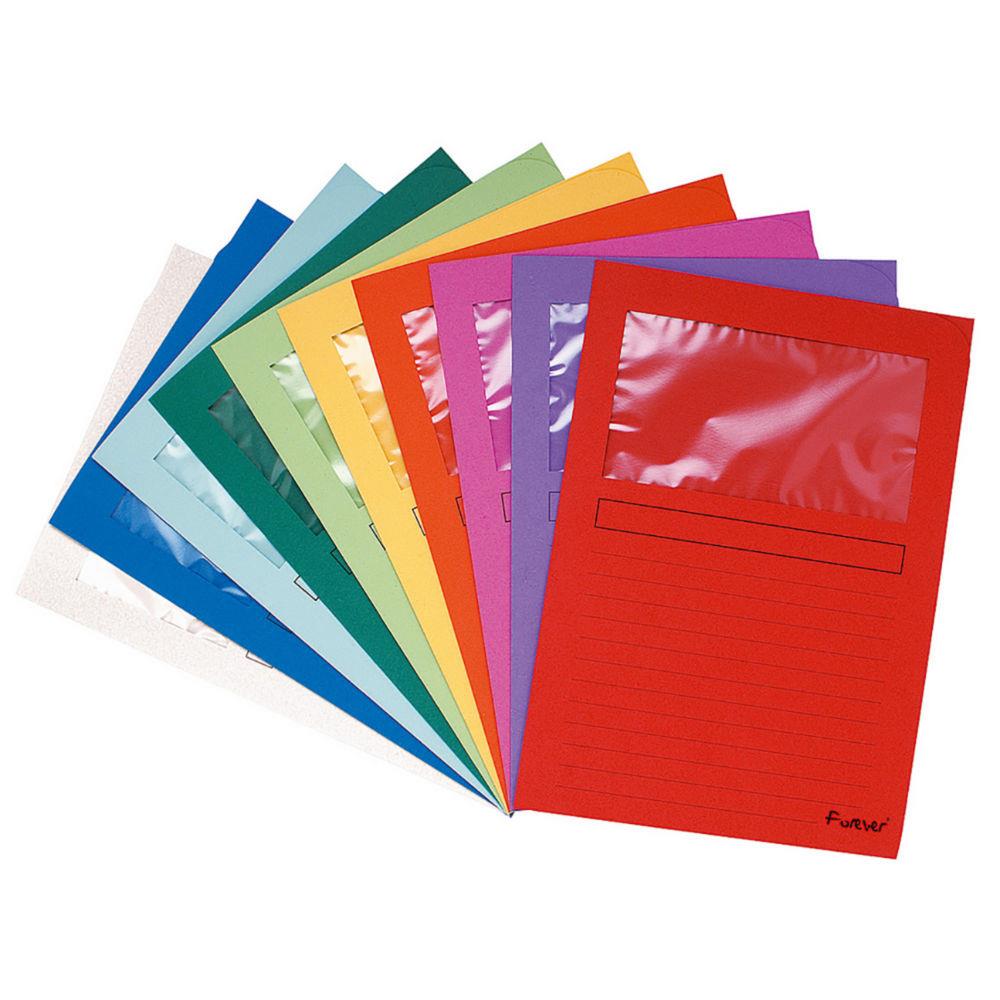 Chemises  fentre Forever - A4 - 80 feuilles - 120 g/m - carton comprim recycl - couleurs assorties - lot de 100 - lot de 100