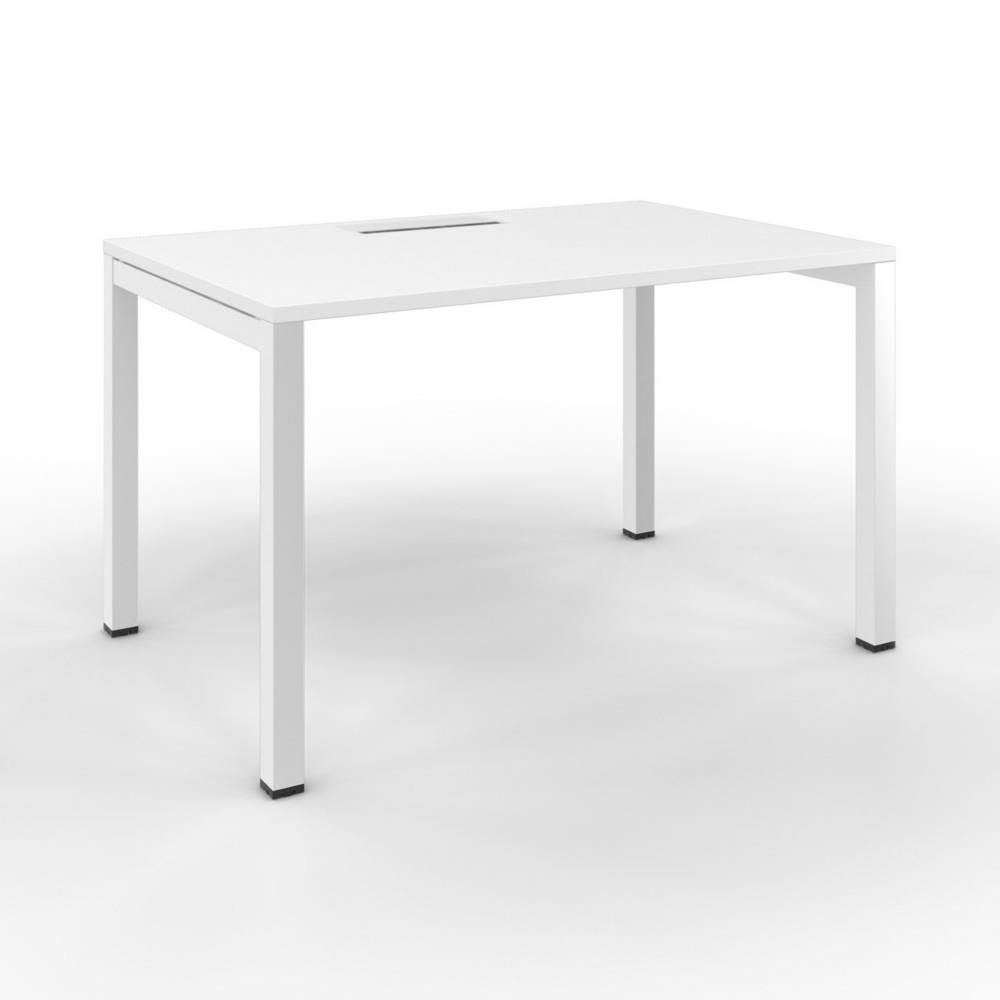 Bureau Osmose plateau avec trappe d'acc�s L120 x P80 cm Blanc - pieds m�tal Blanc
