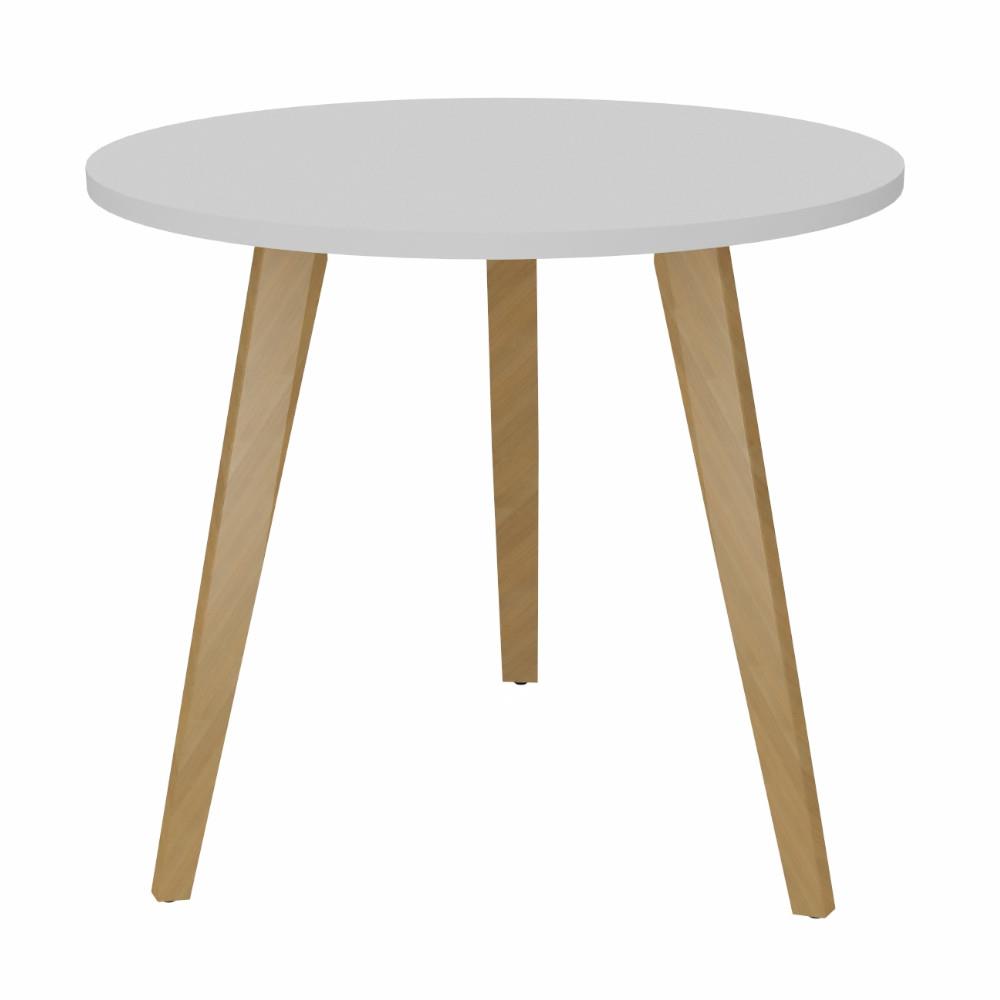 Table ronde Knot o 80 cm plateau Blanc - 3 pieds inclin�s en bois Ch�ne