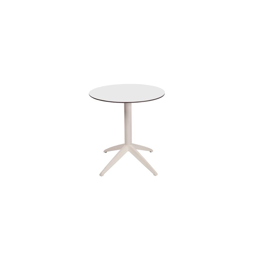 Table pliante Edison � plateau basculant ronde - 70 cm - en polypropyl�ne usage ext�rieur - blanc